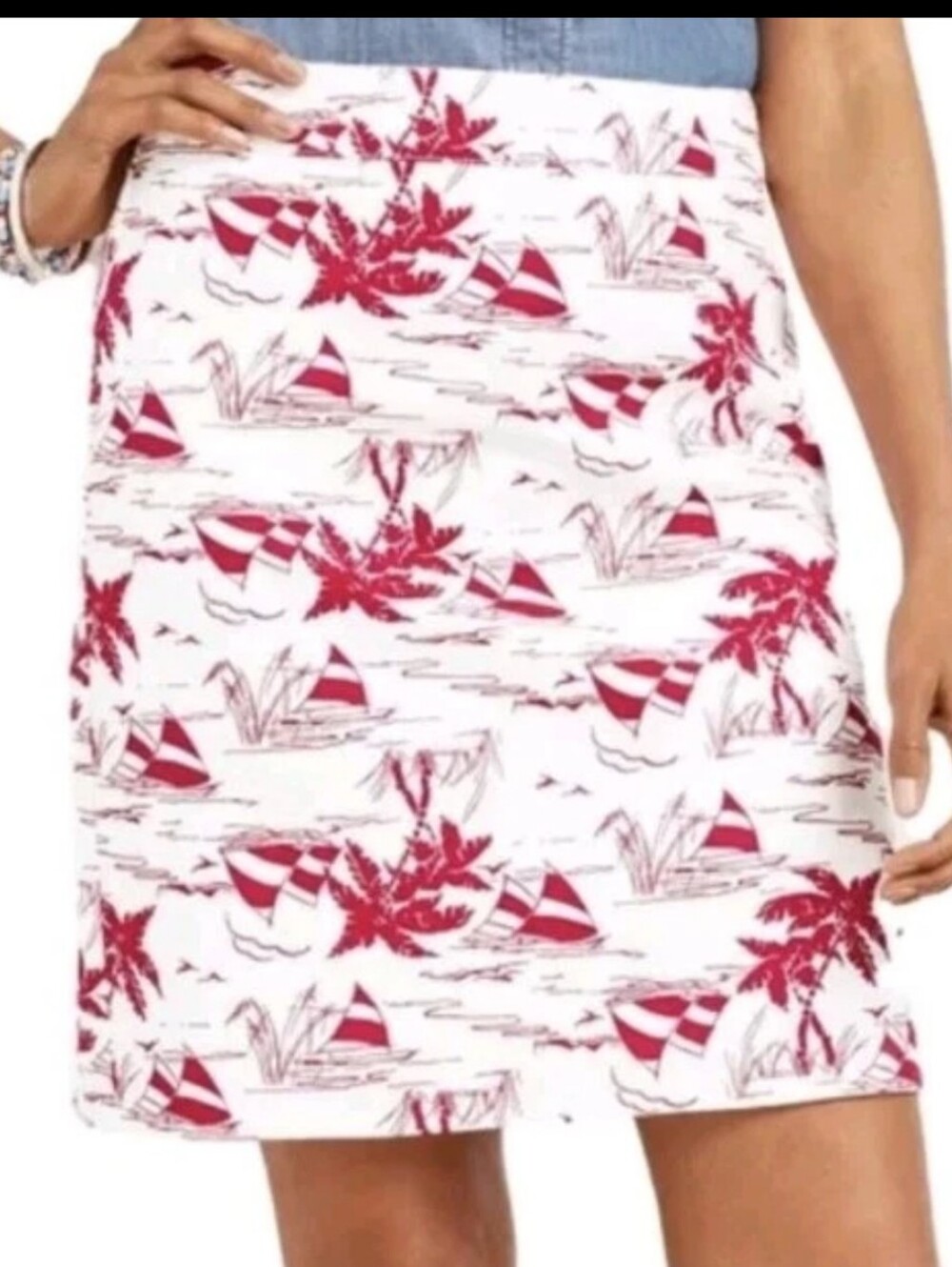 Talbots Nautical Sailboat Pencil Skirt Red And White Size 4